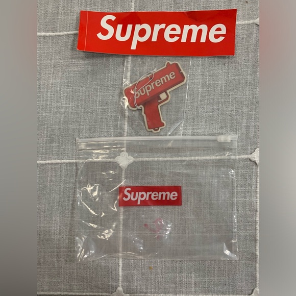 Supreme Stickers in Zip Lock Bag & Air Freshener Money Gun - Picture 1 of 4